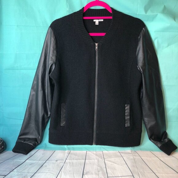Nordstroms Halogen women’s merino wool faux leather sleeve jacket sz m black - Picture 8 of 8